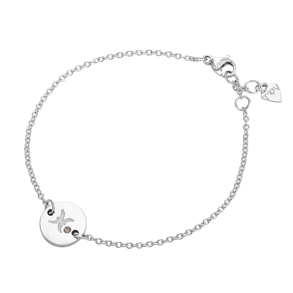 Taylor and Vine Star Signs Pisces Silver Bracelet with Birth Stone 1
