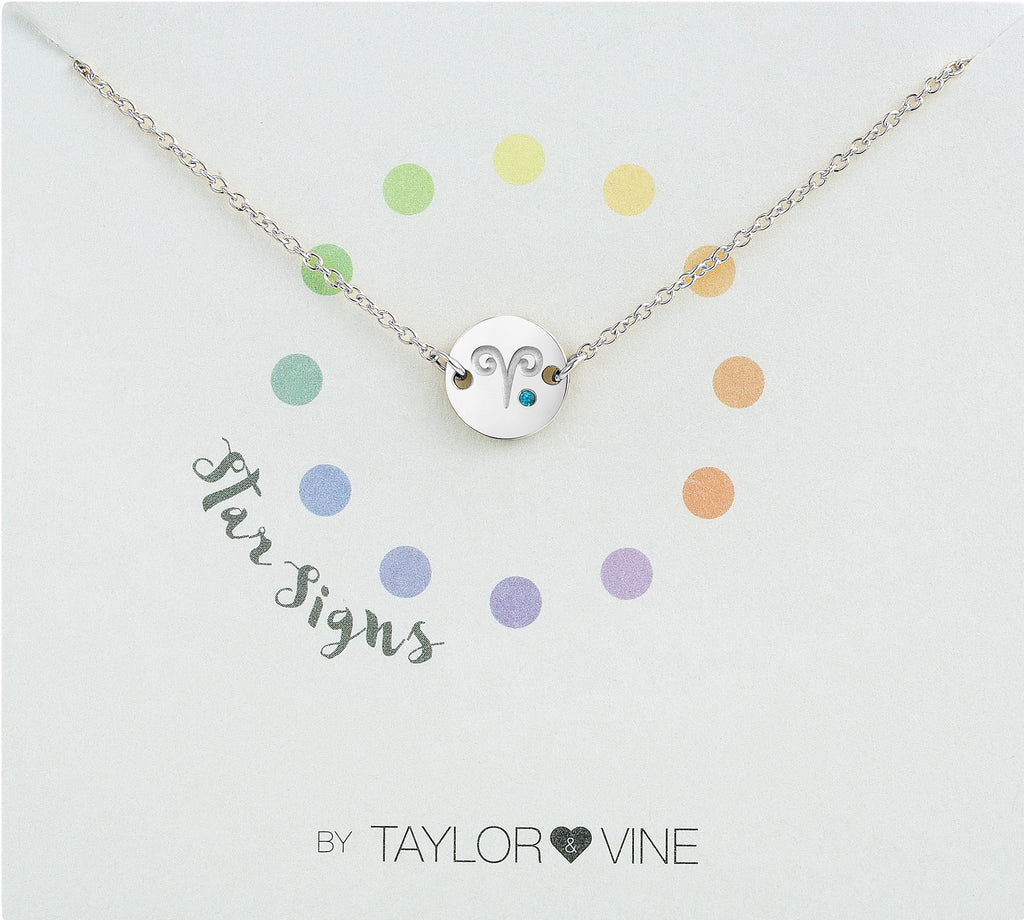Taylor and Vine Star Signs Aries Silver Bracelet with Birth Stone