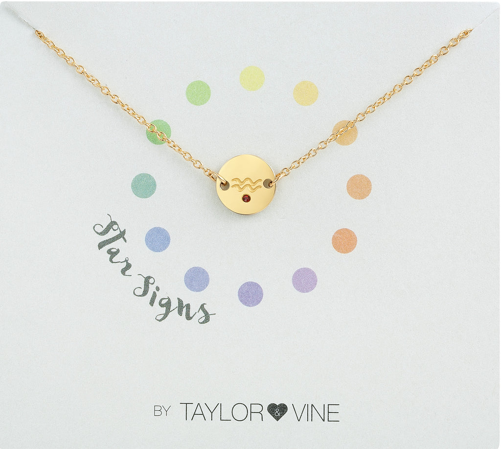 Taylor and Vine Star Signs Aquarius Gold Bracelet with Birth Stone