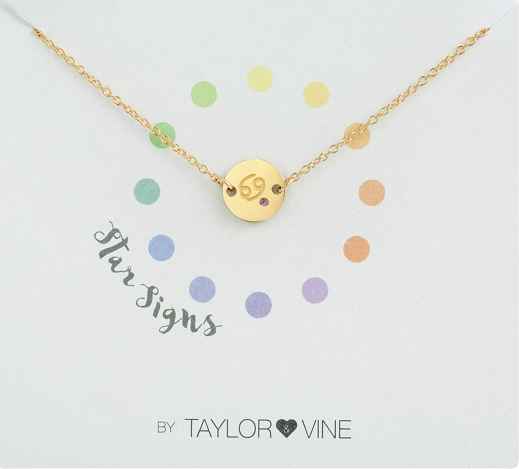 Taylor and Vine Star Signs Cancer Gold Bracelet with Birth Stone