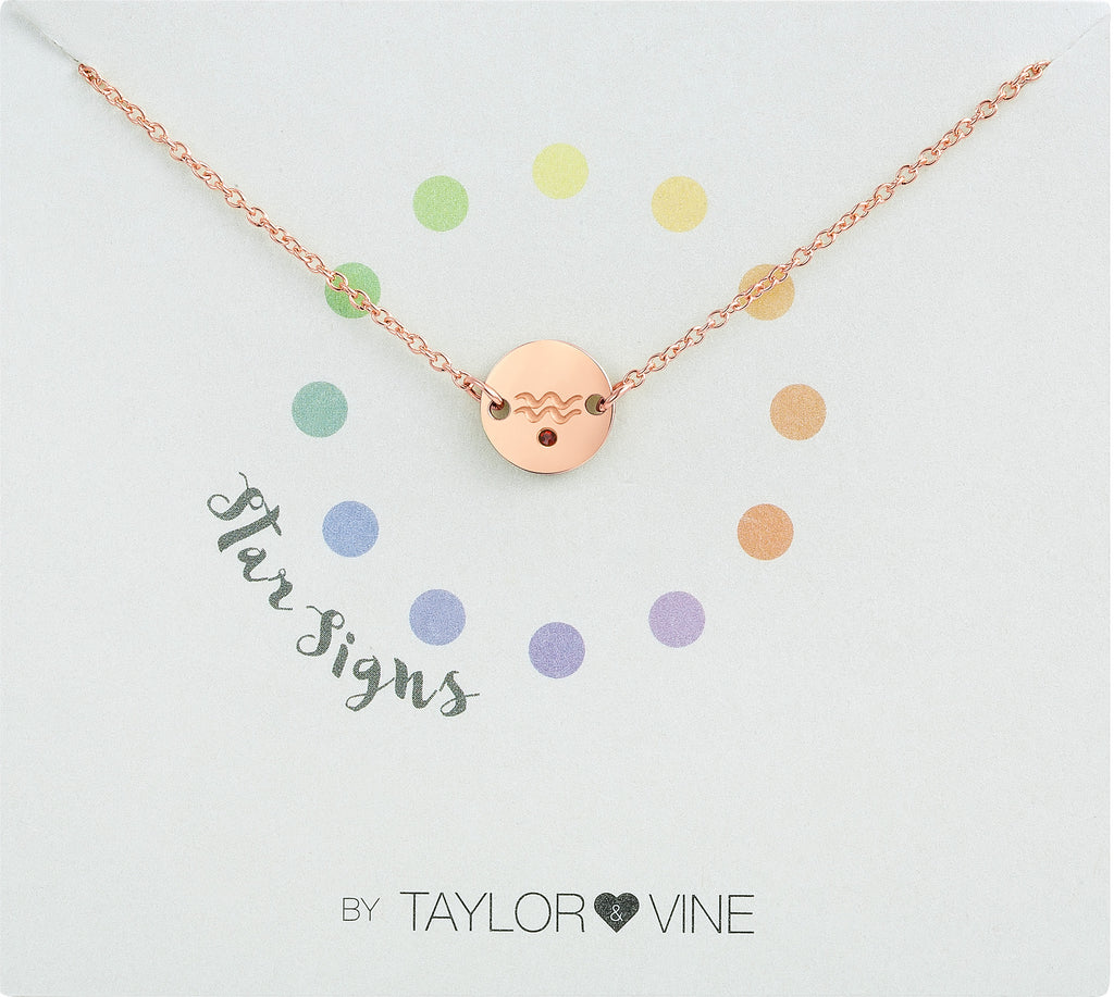 Taylor and Vine Star Signs Aquarius Rose Gold Bracelet with Birth Stone