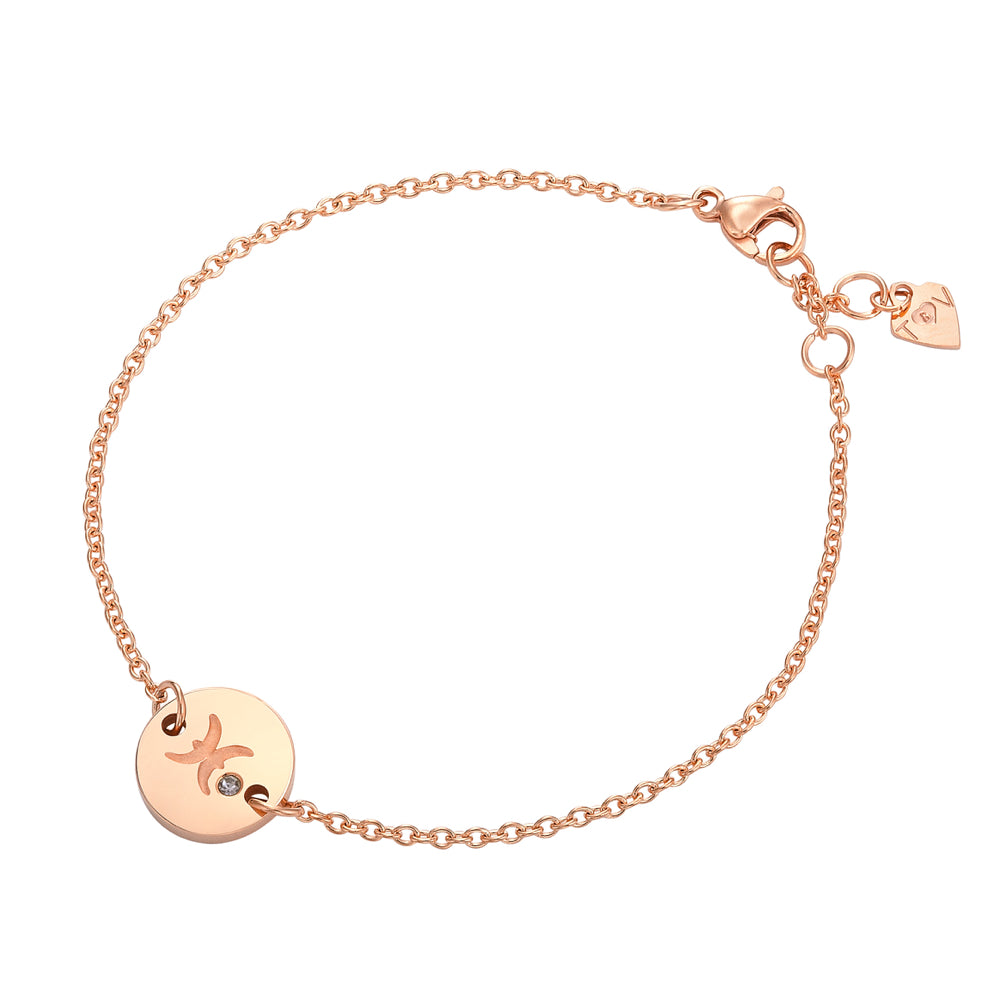 Taylor and Vine Star Signs Pisces Rose Gold Bracelet with Birth Stone 1