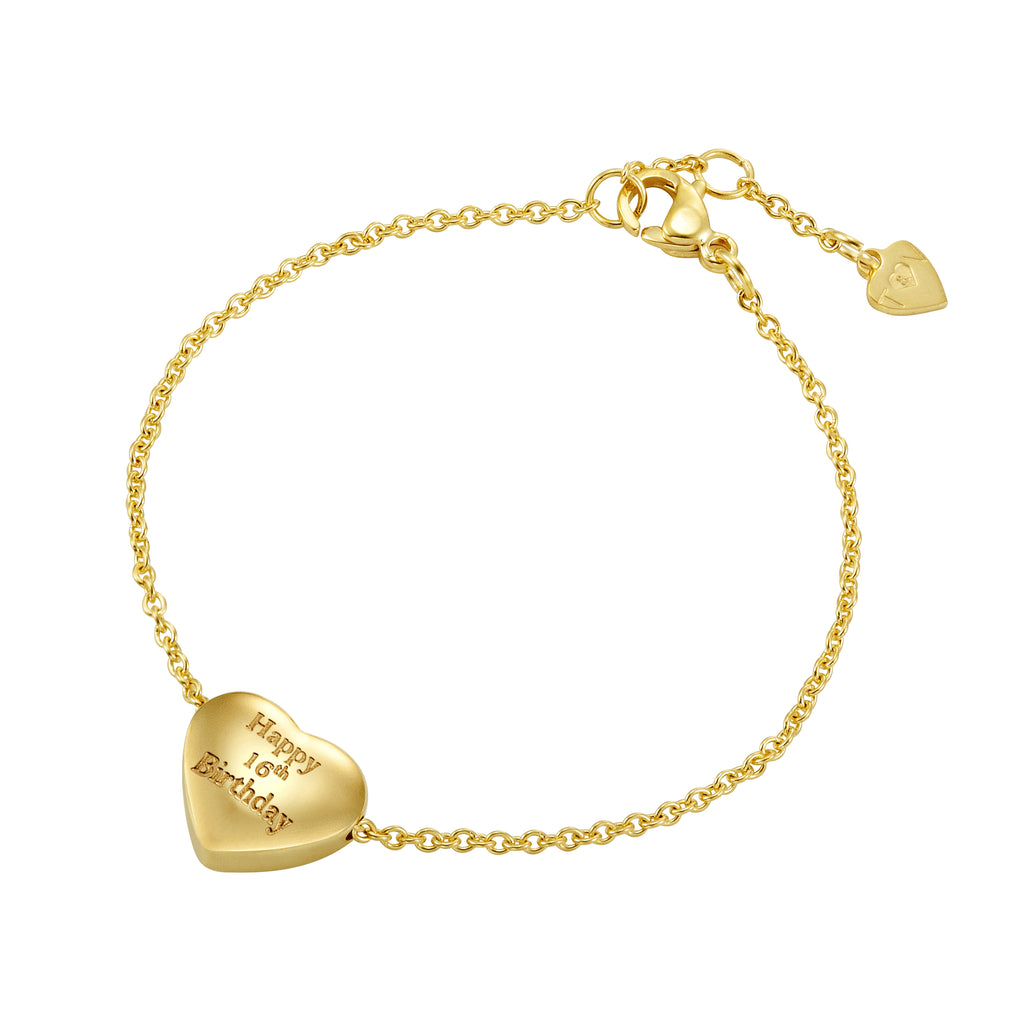 Taylor and Vine Gold Heart Pendant Bracelet Engraved Happy 16th Birthday 16