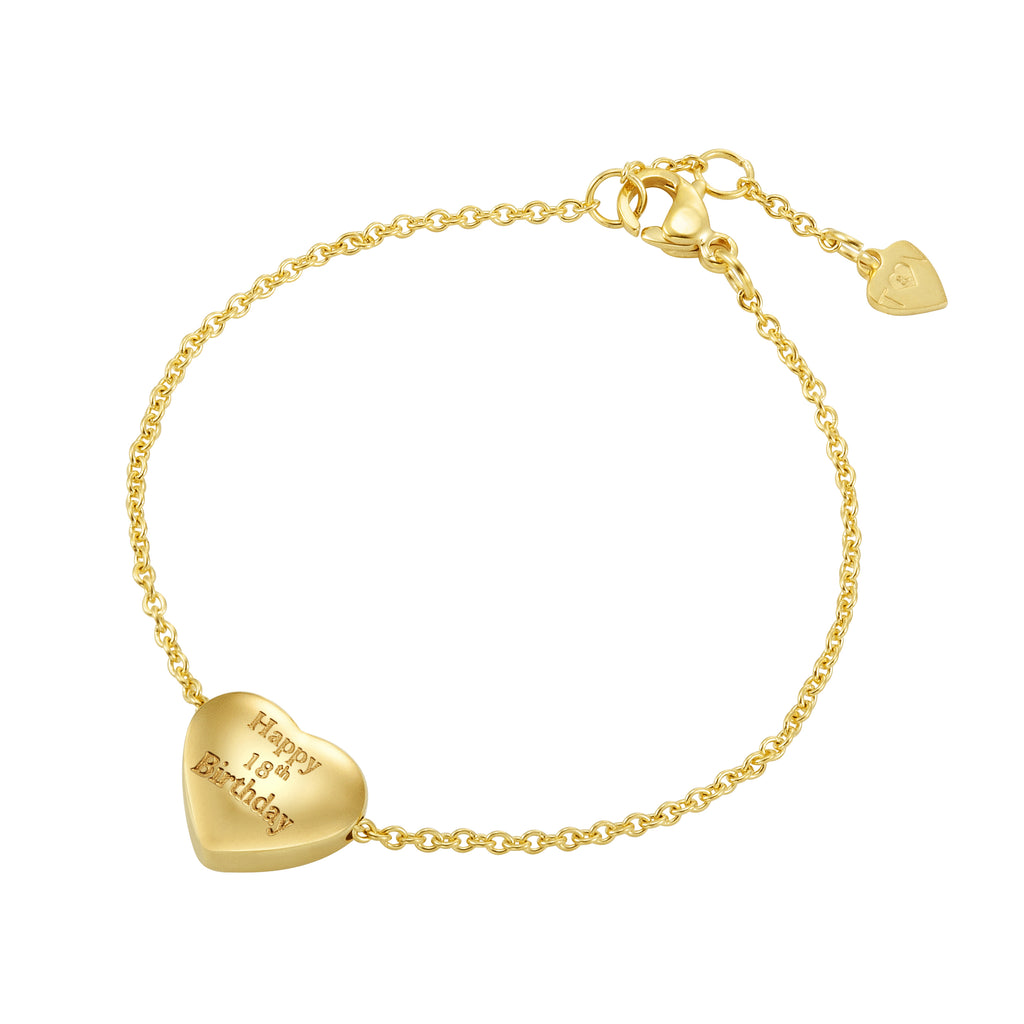 Taylor and Vine Gold Heart Pendant Bracelet Engraved Happy 18th Birthday 10