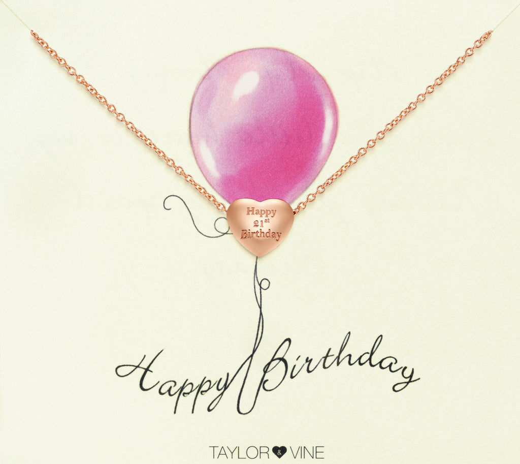 Taylor and Vine Rose Gold Heart Pendant Bracelet Engraved Happy 21st Birthday 14