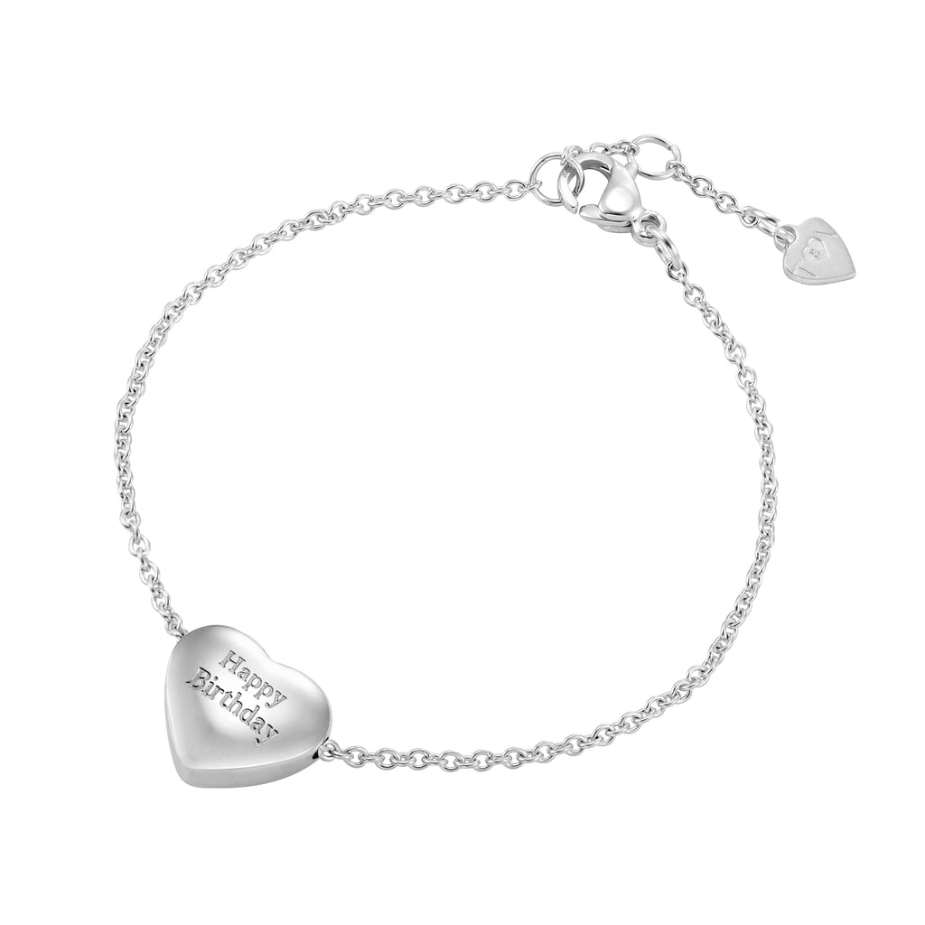 Taylor and Vine Silver Heart Pendant Bracelet Engraved Happy Birthday 10