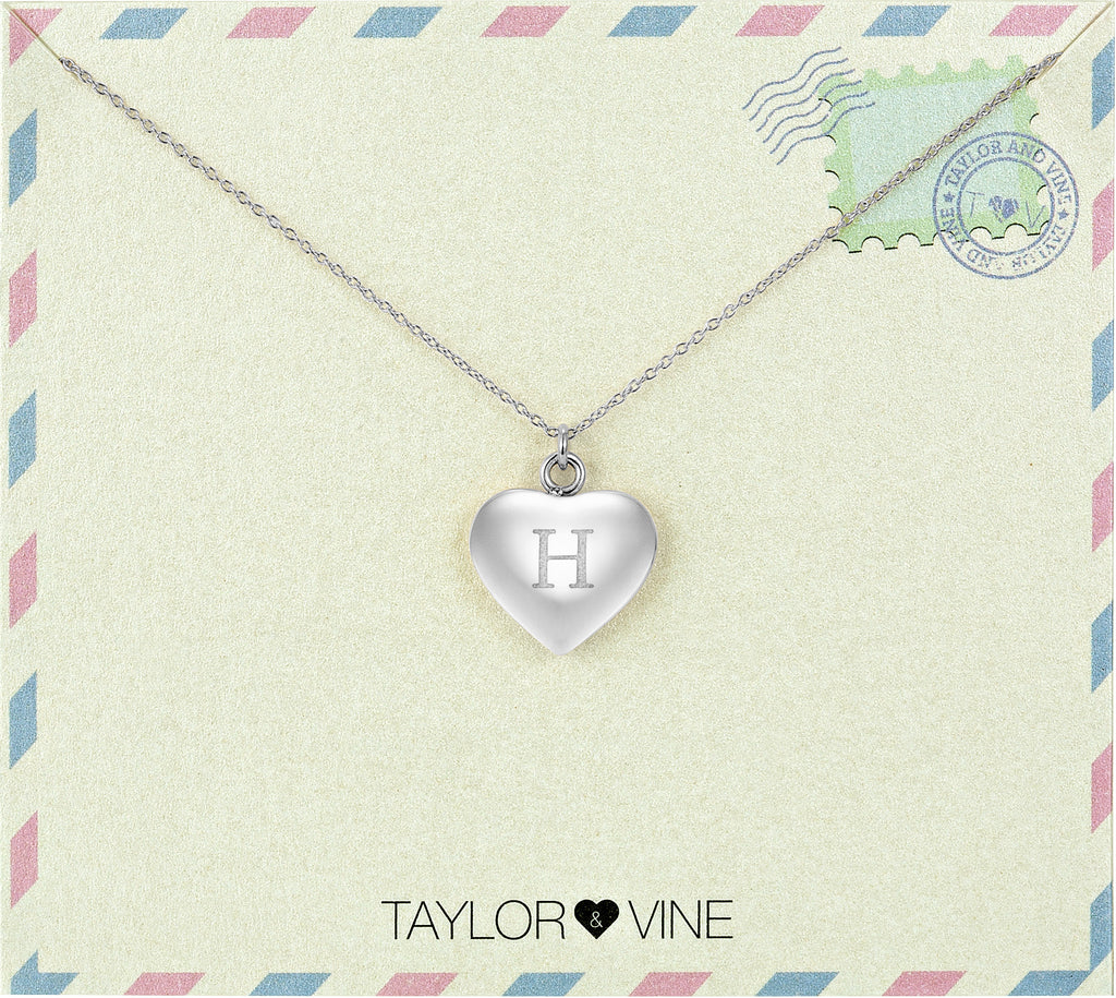 Taylor and Vine Love Letter H Heart Pendant Silver Necklace Engraved I Love You 