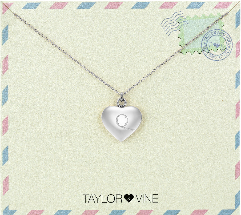 Taylor and Vine Love Letter Q Heart Pendant Silver Necklace Engraved I Love You 