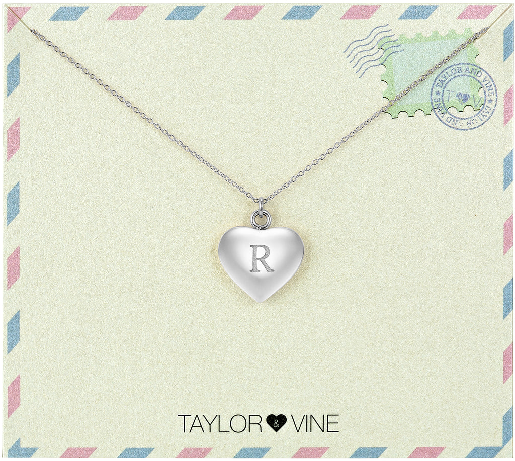 Taylor and Vine Love Letter R Heart Pendant Silver Necklace Engraved I Love You 