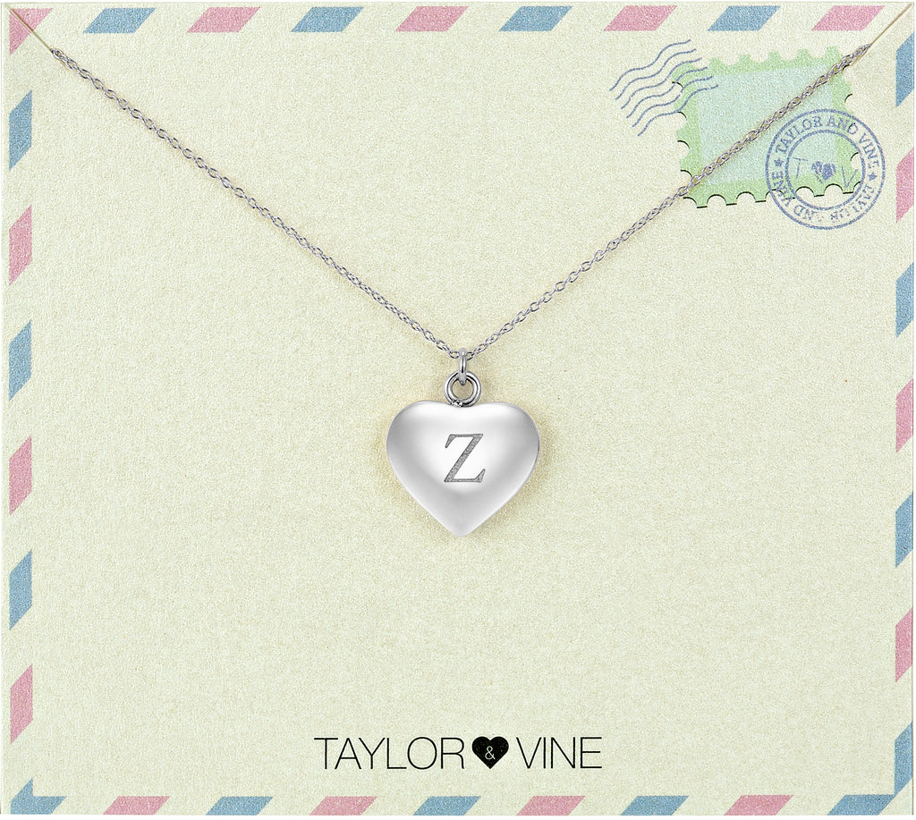 Taylor and Vine Love Letter Z Heart Pendant Silver Necklace Engraved I Love You 