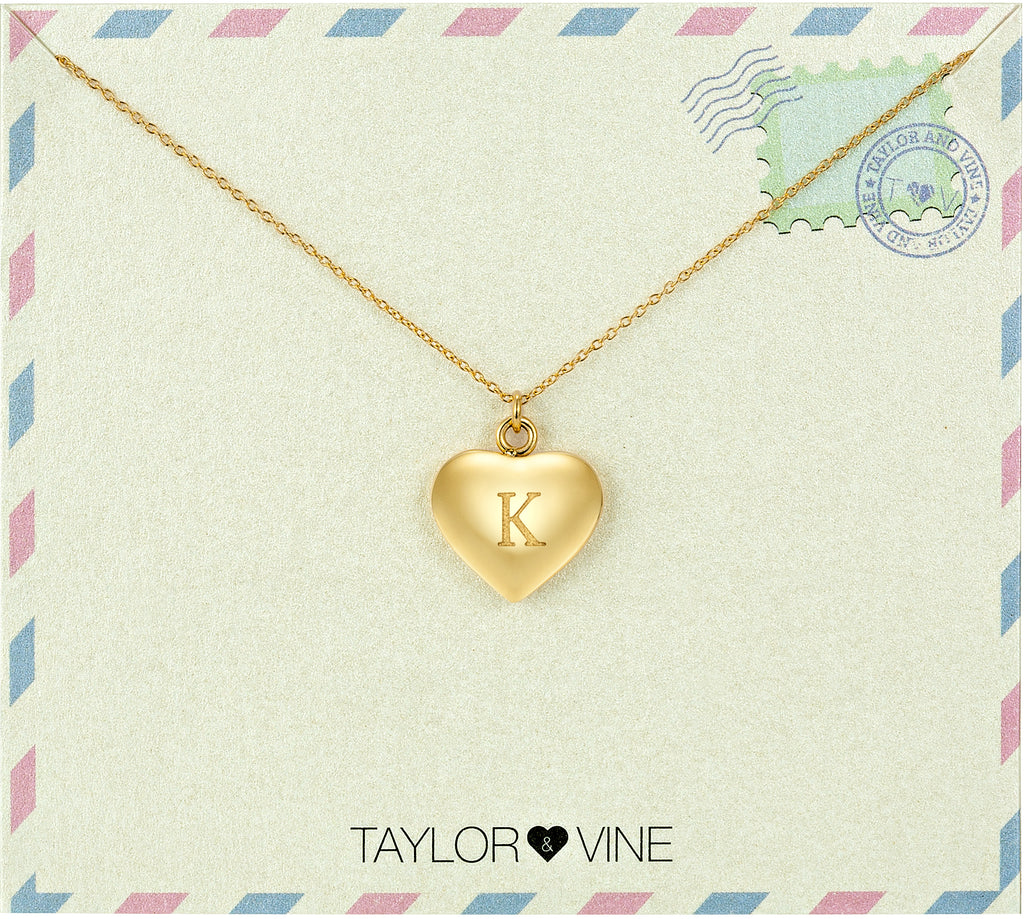 Taylor and Vine Love Letter K Heart Pendant Gold Necklace Engraved I Love You 