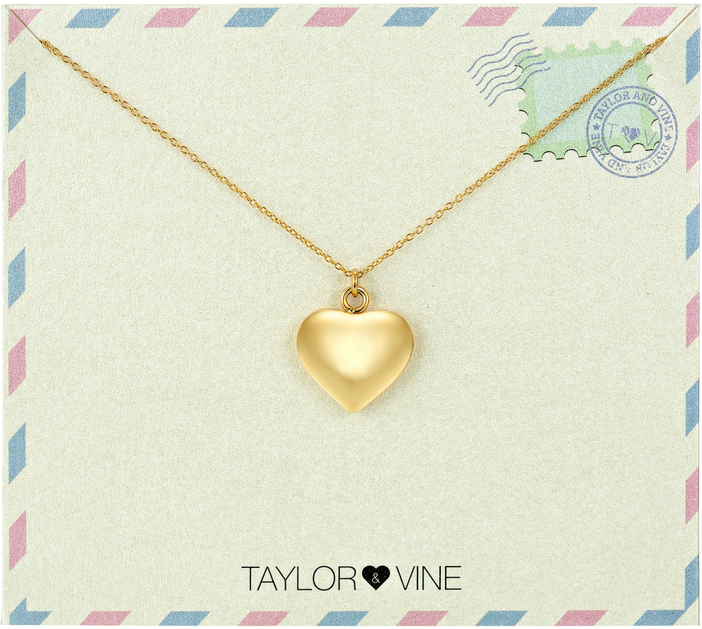 Taylor and Vine Love Heart Pendant Gold Necklace Engraved I Love You 