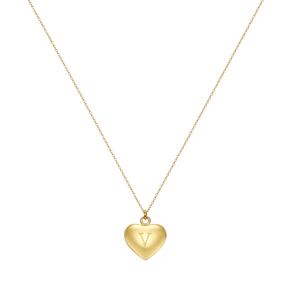 Taylor and Vine Love Letter V Heart Pendant Gold Necklace Engraved I Love You 1