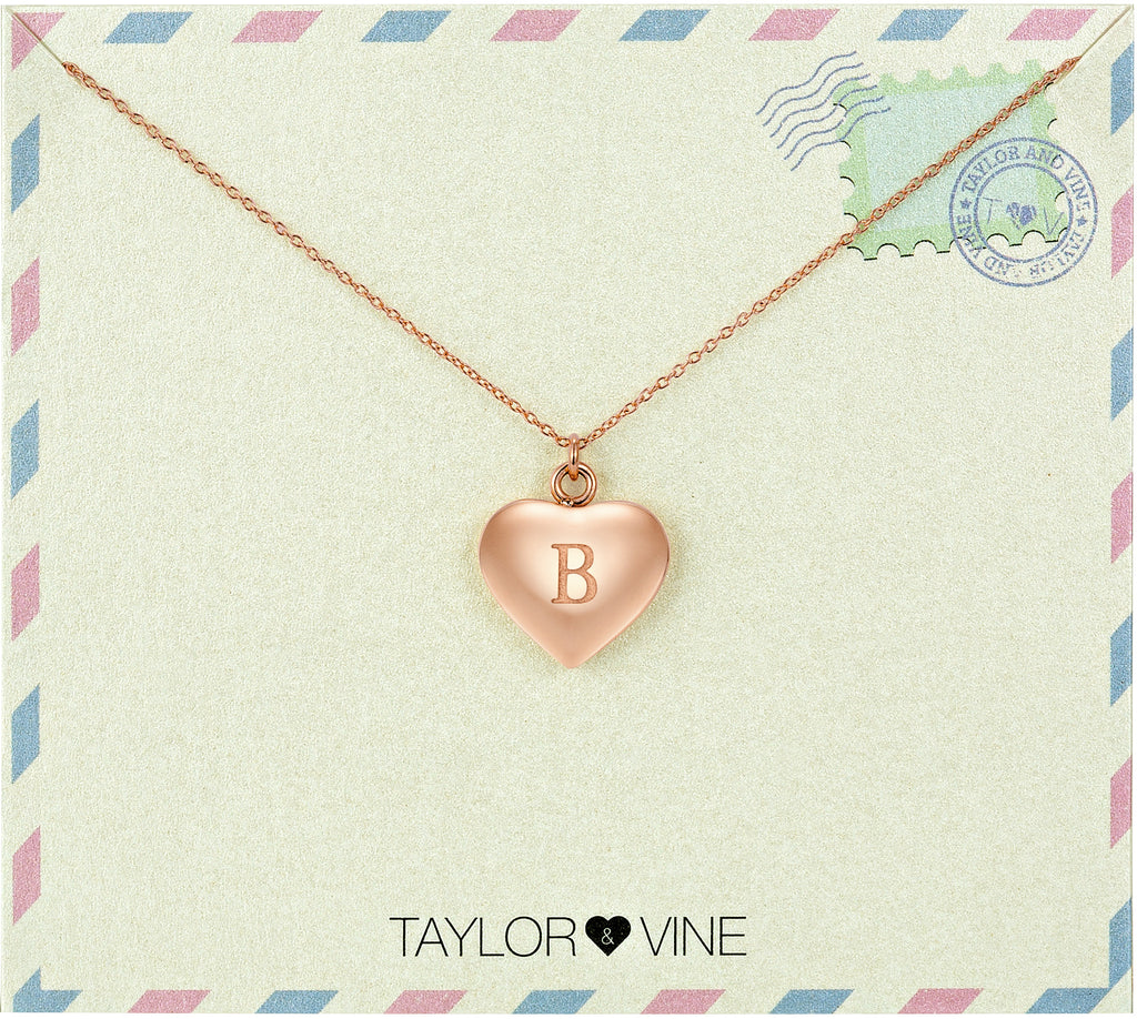 Taylor and Vine Love Letter B Heart Pendant Rose Gold Necklace Engraved I Love You 