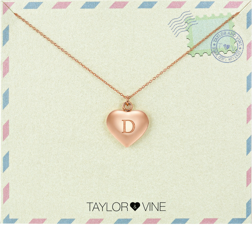 Taylor and Vine Love Letter D Heart Pendant Rose Gold Necklace Engraved I Love You 