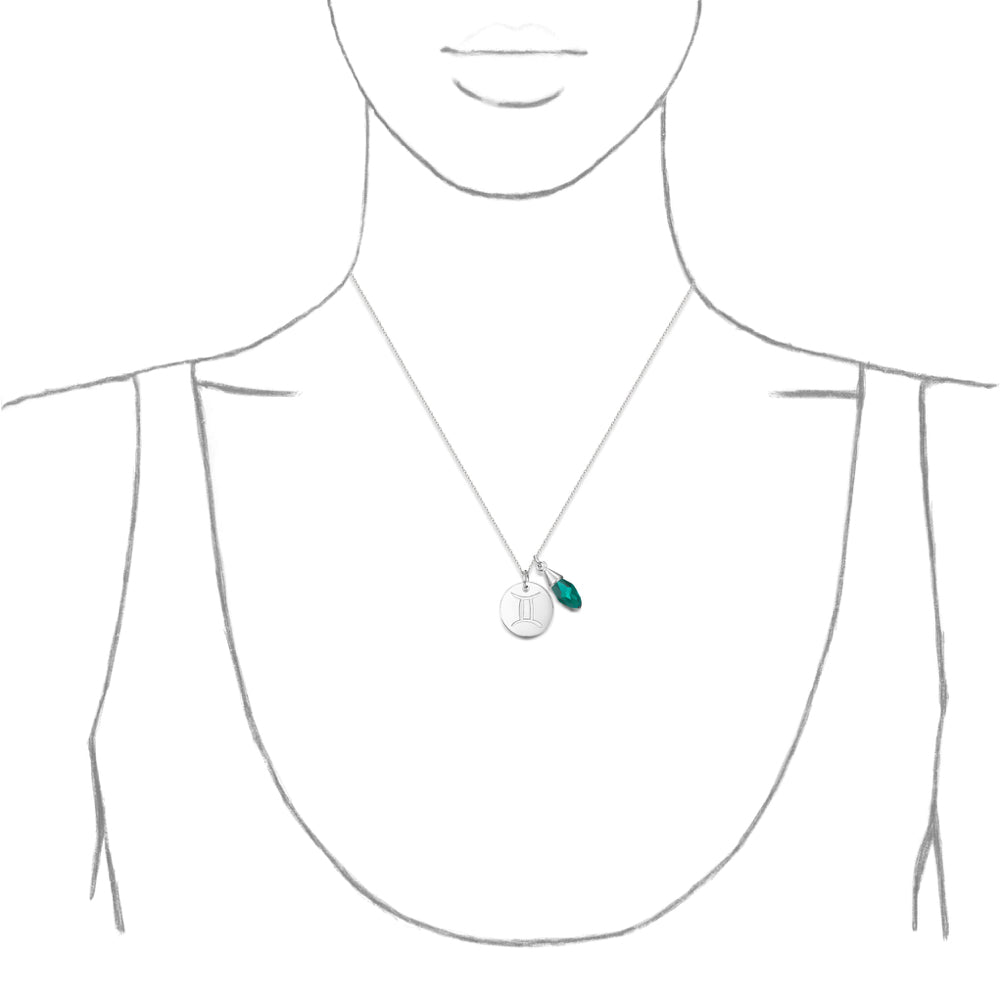 Taylor and Vine Star Signs Gemini Silver Necklace with Birth Stone 2