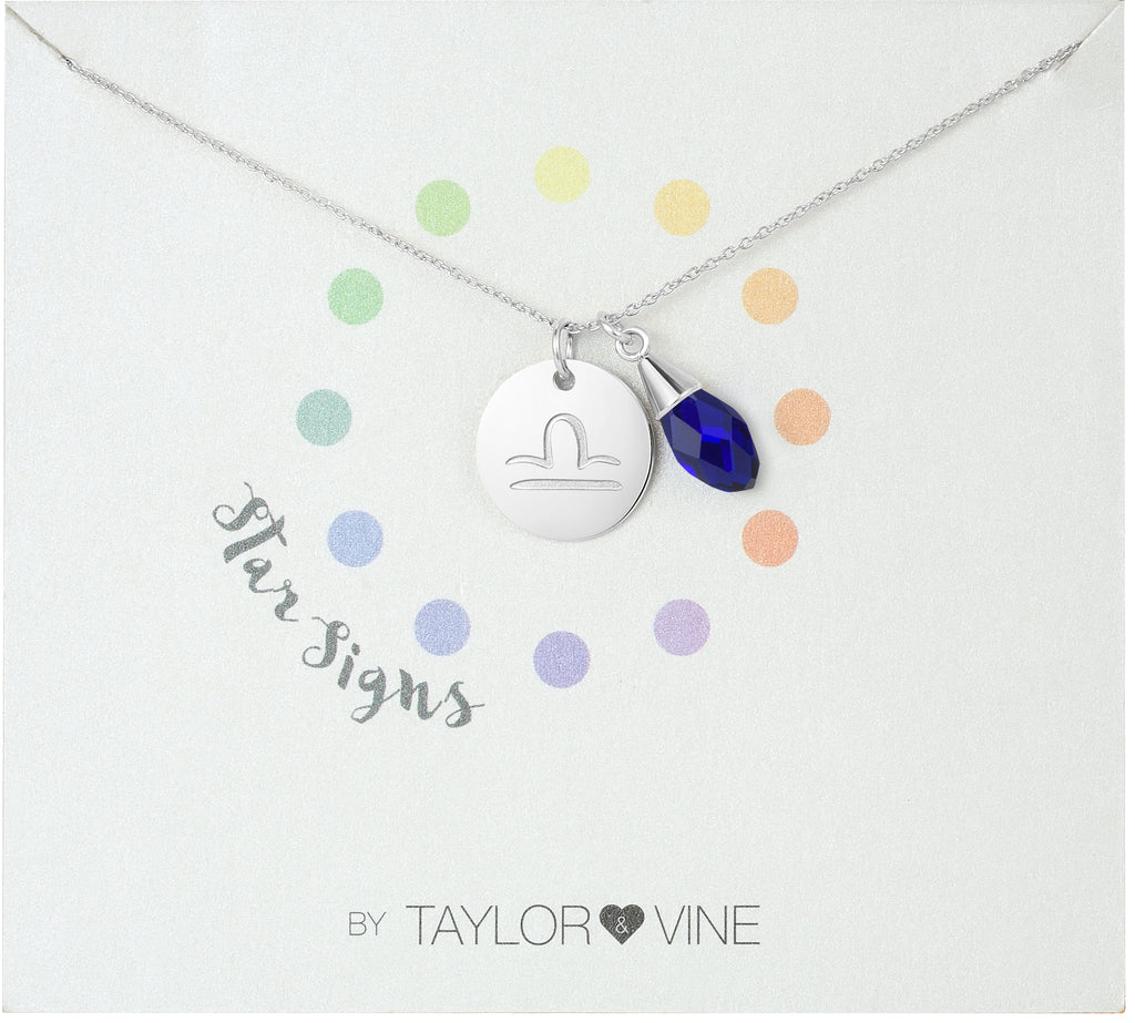 Taylor and Vine Star Signs Libra Silver Necklace with Birth Stone