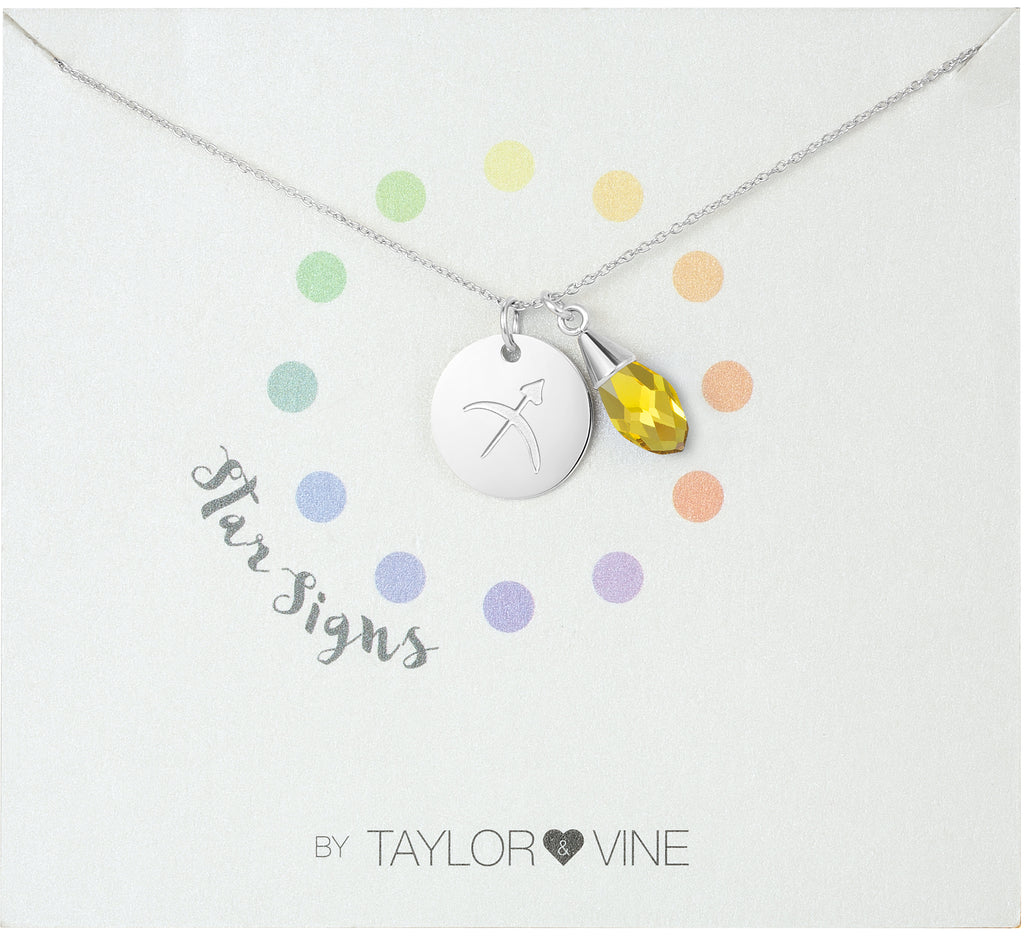 Taylor and Vine Star Signs Sagittarius Silver Necklace with Birth Stone