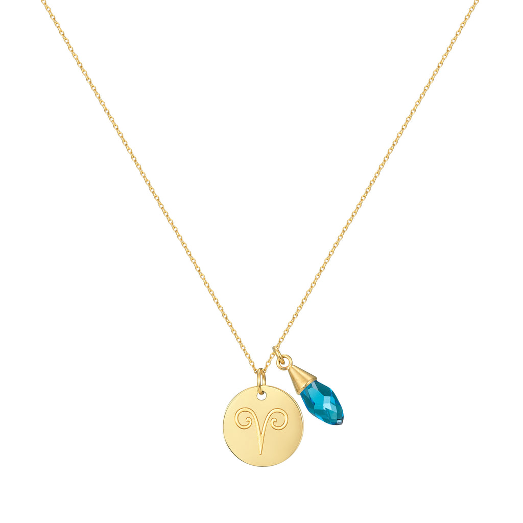 Taylor and Vine Star Signs Aries Gold Necklace with Birth Stone 1