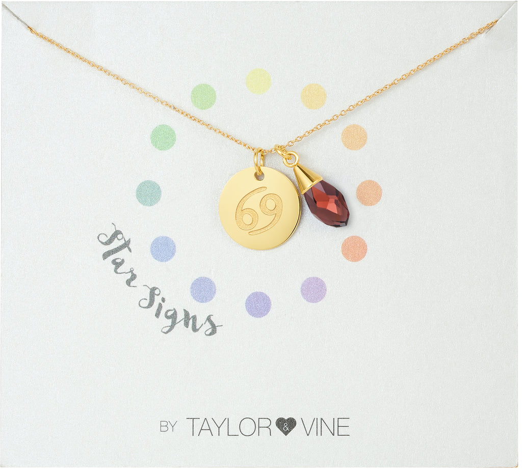 Taylor and Vine Star Signs Cancer Gold Necklace with Birth Stone