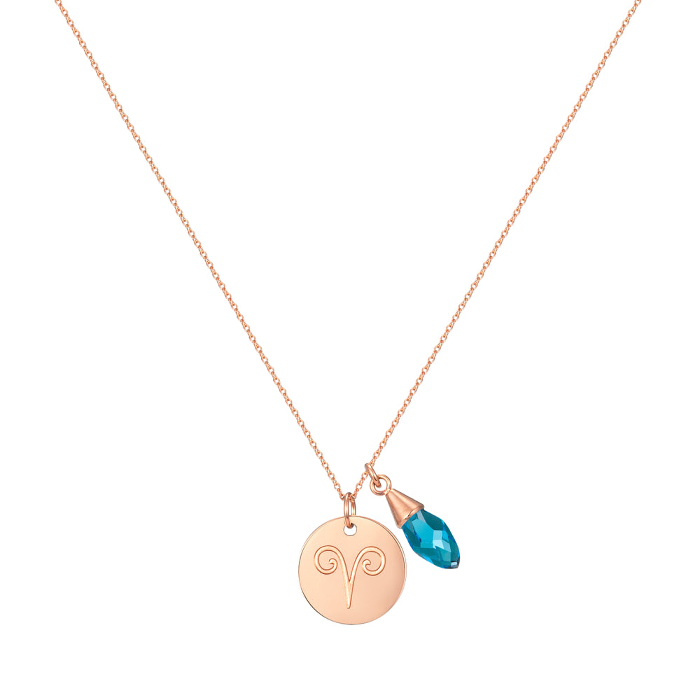 Taylor and Vine Star Signs Aries Rose Gold Necklace with Birth Stone 1