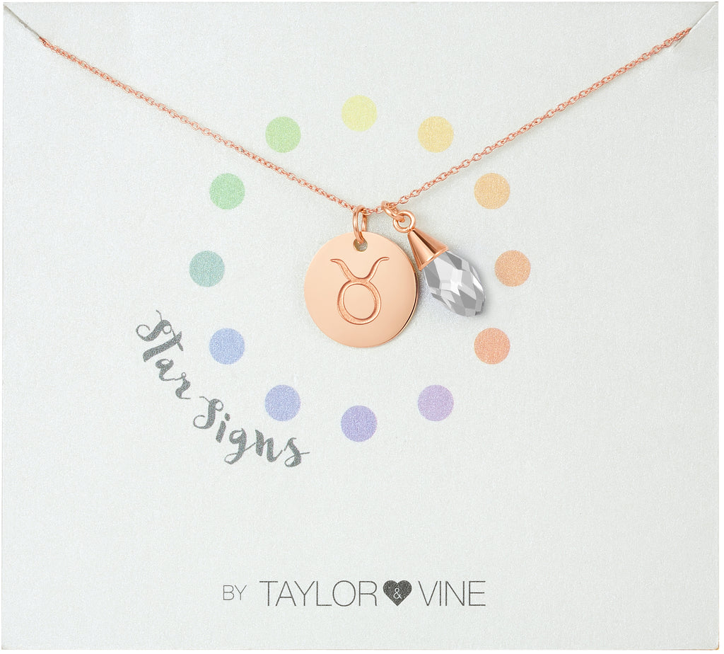 Taylor and Vine Star Signs Taurus Rose Gold Necklace with Birth Stone