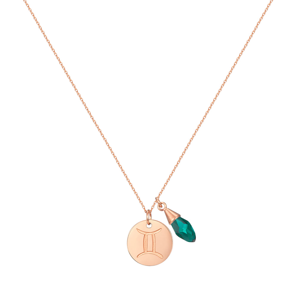 Taylor and Vine Star Signs Gemini Rose Gold Necklace with Birth Stone 1