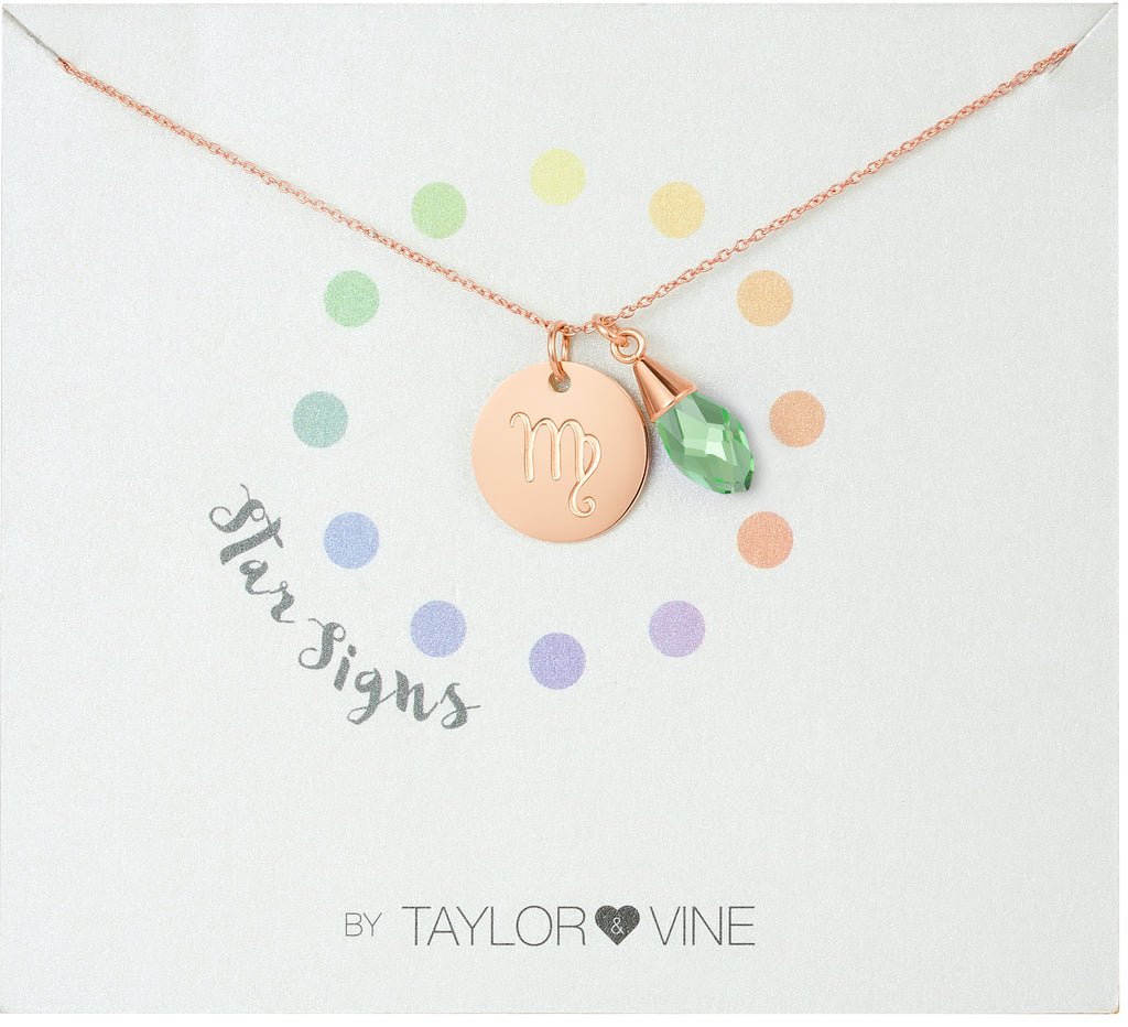 Taylor and Vine Star Signs Virgo Rose Gold Necklace with Birth Stone