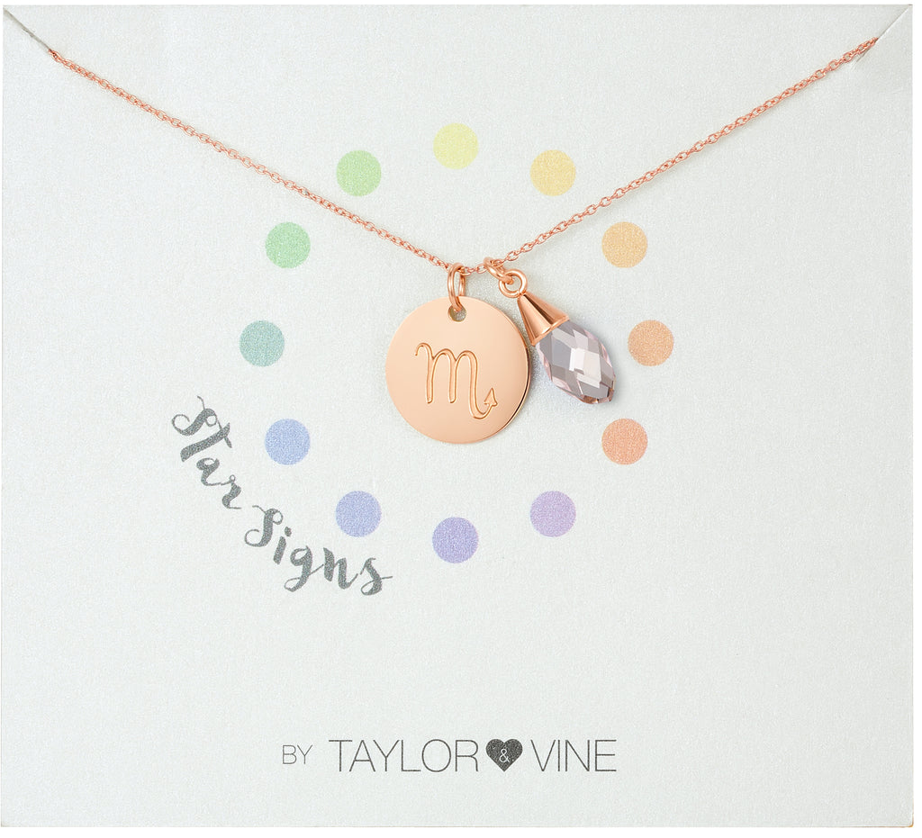 Taylor and Vine Star Signs Scorpio Rose Gold Necklace with Birth Stone