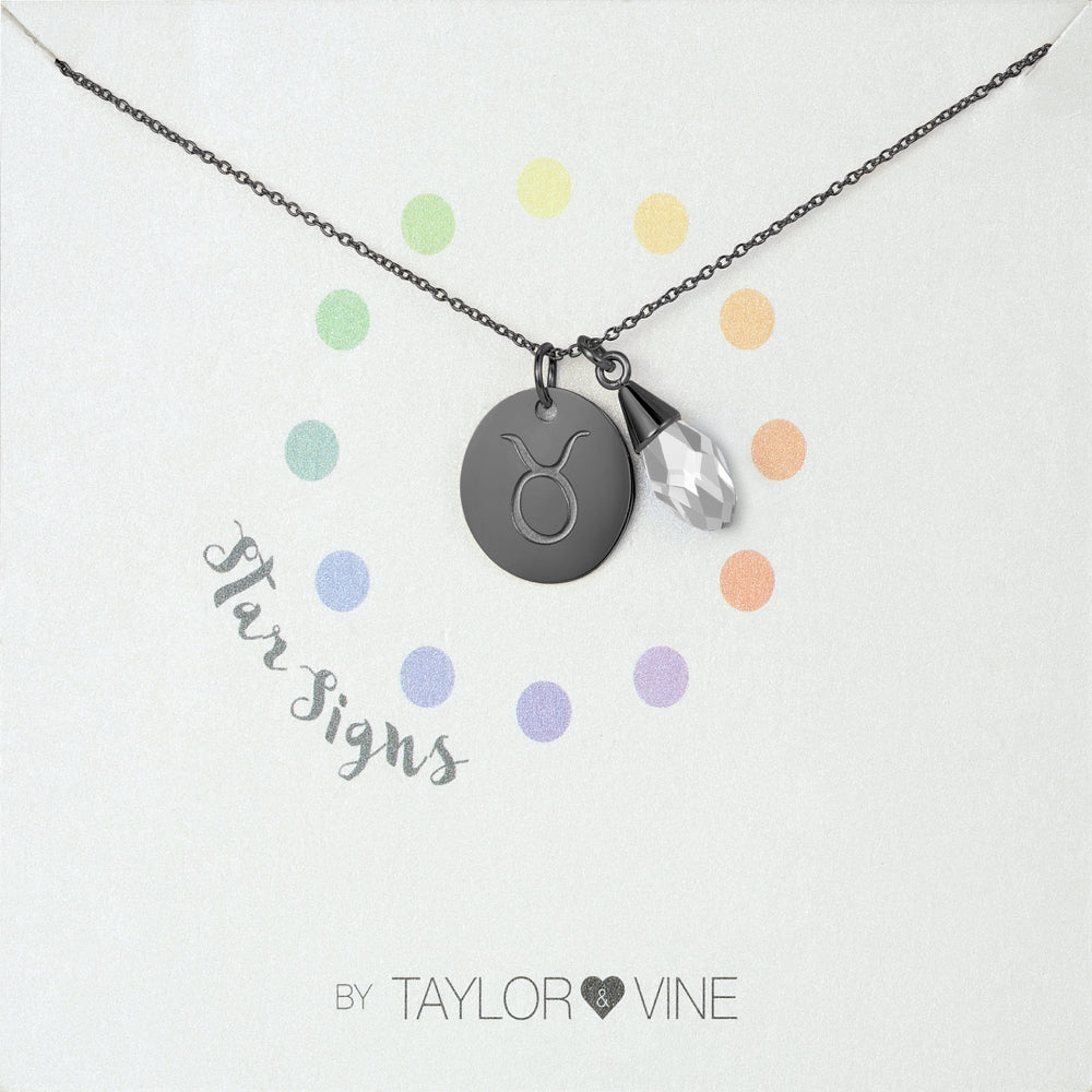 Taylor and Vine Star Signs Taurus Black Necklace with Birth Stone