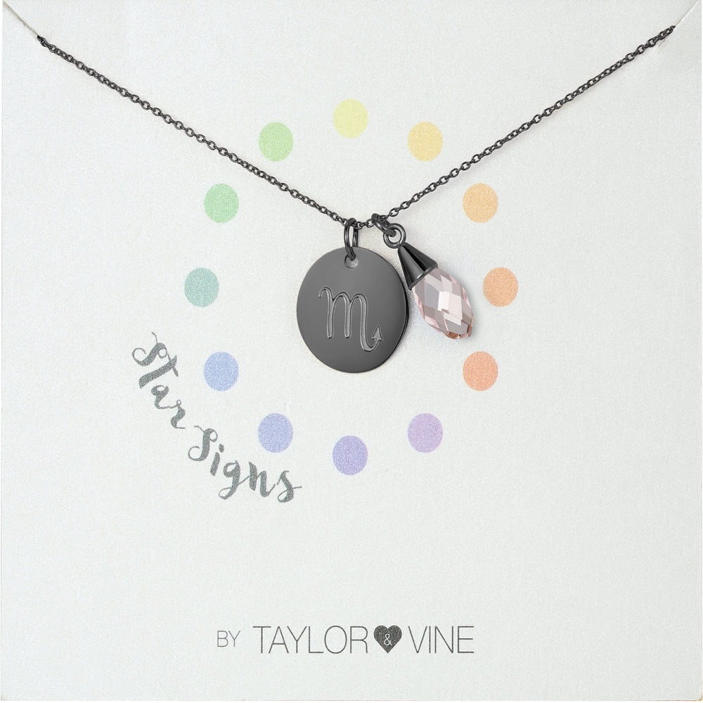 Taylor and Vine Star Signs Scorpio Black Necklace with Birth Stone