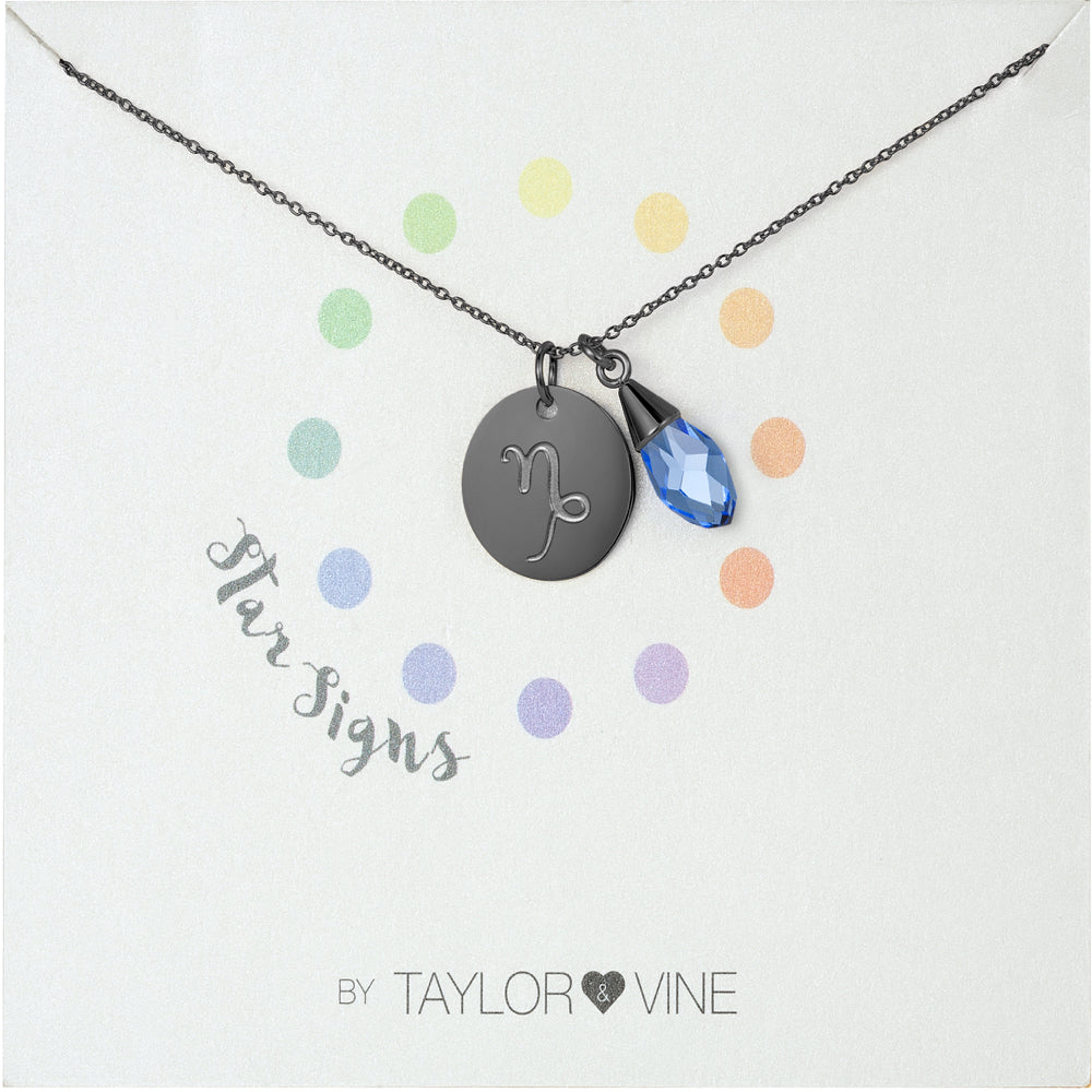 Taylor and Vine Star Signs Capricorn Black Necklace with Birth Stone