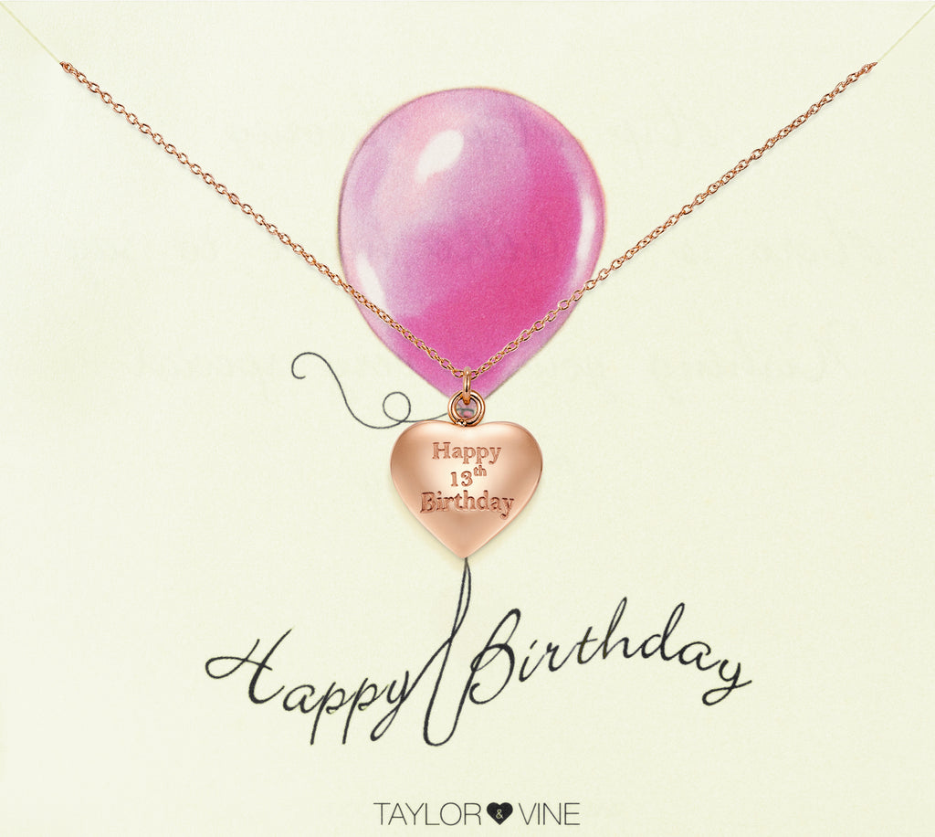 Taylor and Vine Rose Gold Heart Pendant Necklace Engraved Happy 13th Birthday 8