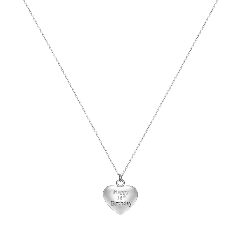 Taylor and Vine Silver Heart Pendant Necklace Engraved Happy 16th Birthday 16