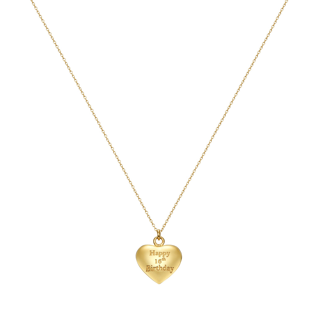 Taylor and Vine Gold Heart Pendant Necklace Engraved Happy 16th Birthday 10