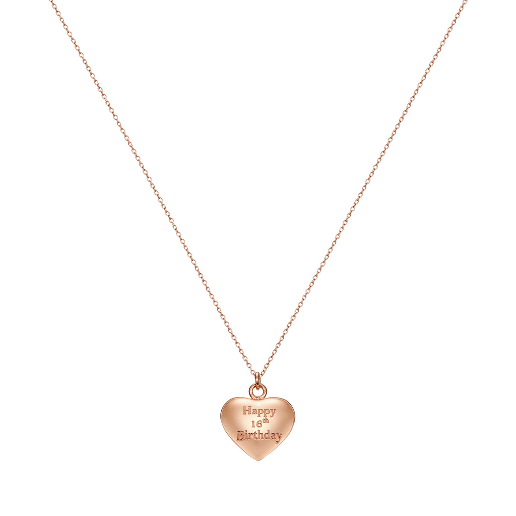Taylor and Vine Rose Gold Heart Pendant Necklace Engraved Happy 16th Birthday 16