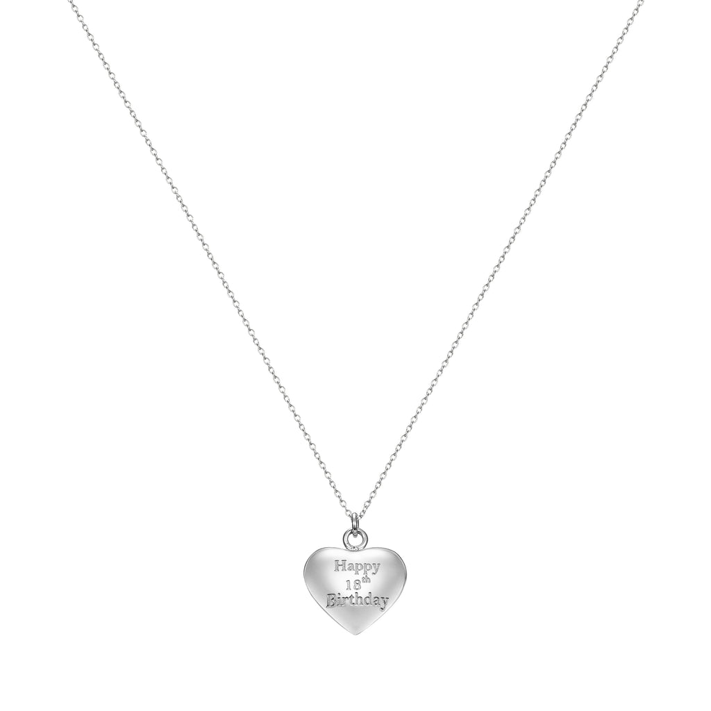 Taylor and Vine Silver Heart Pendant Necklace Engraved Happy 18th Birthday 10