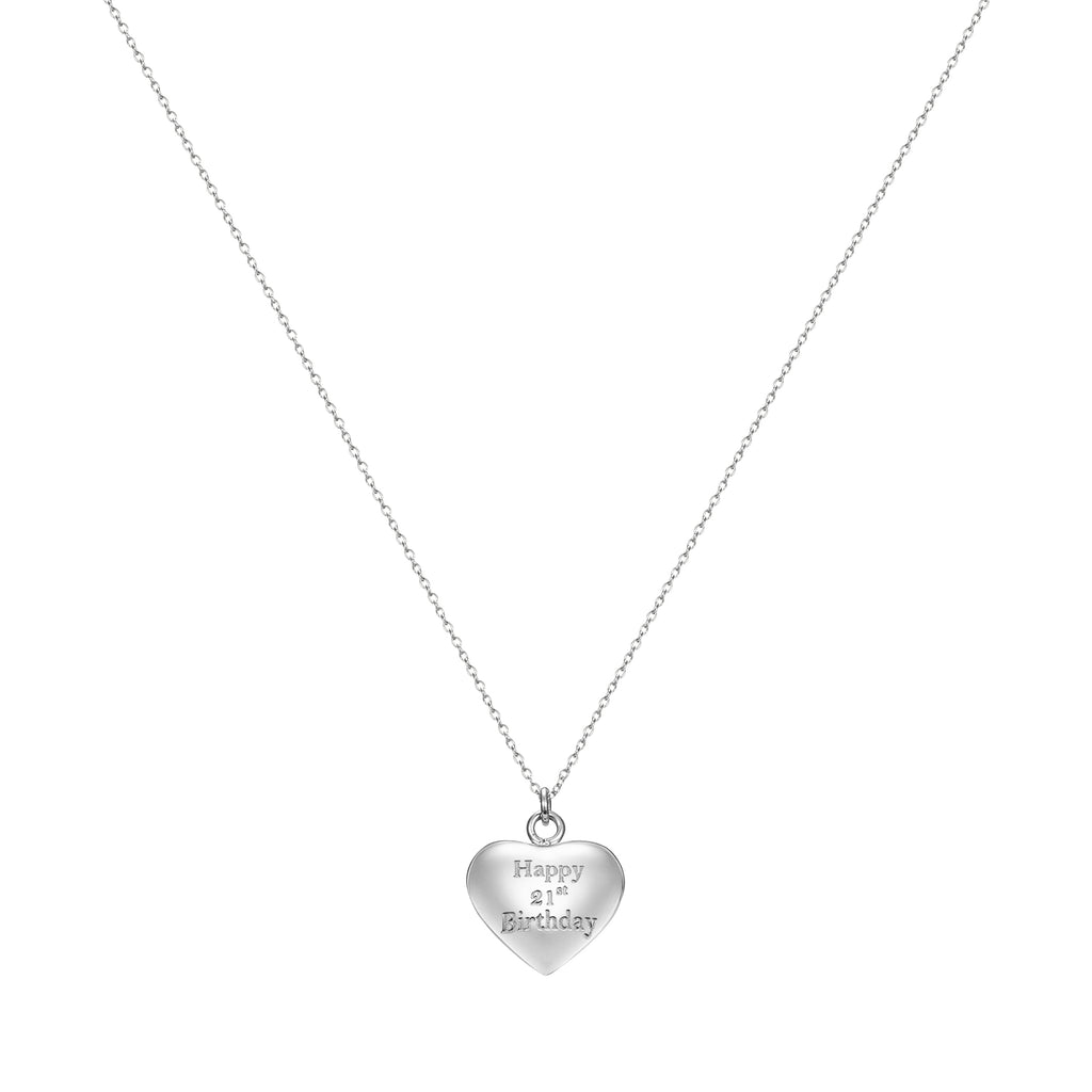 Taylor and Vine Silver Heart Pendant Necklace Engraved Happy 21st Birthday 10