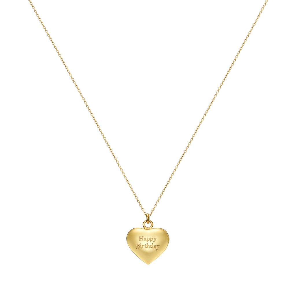 Taylor and Vine Gold Heart Pendant Necklace Engraved Happy Birthday 16