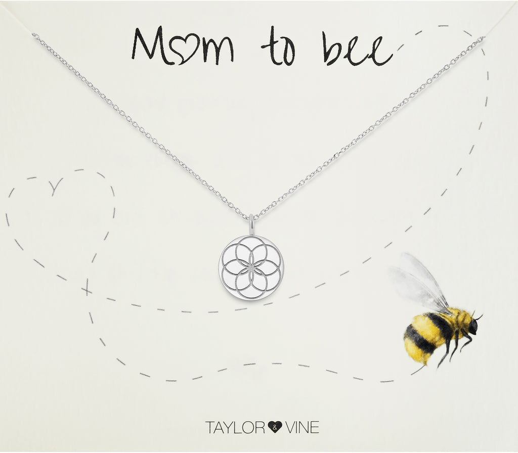 Taylor and Vine Mum to Be Pregnancy Silver Necklace Engraved with the Seed of Life 6