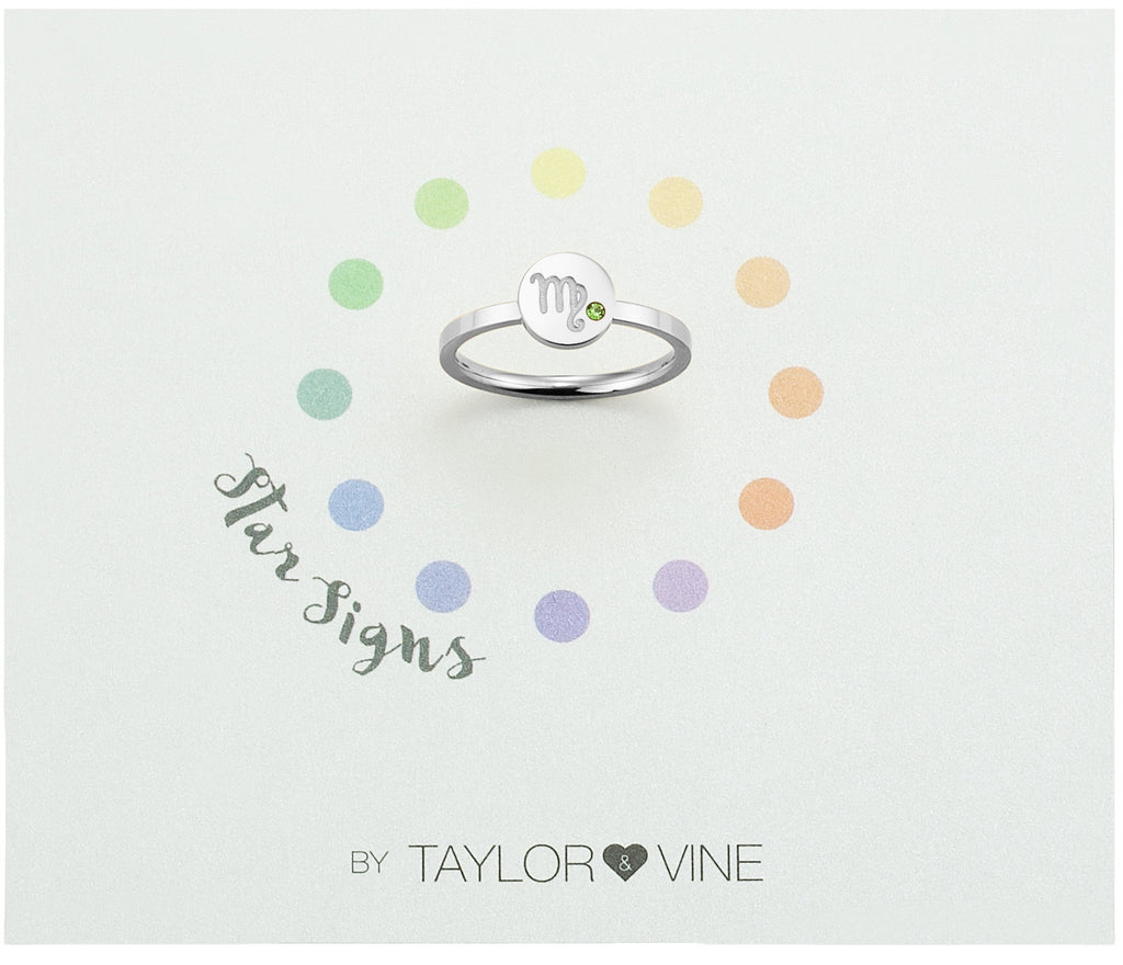 Taylor and Vine Star Signs Virgo Silver Ring with Birth Stone