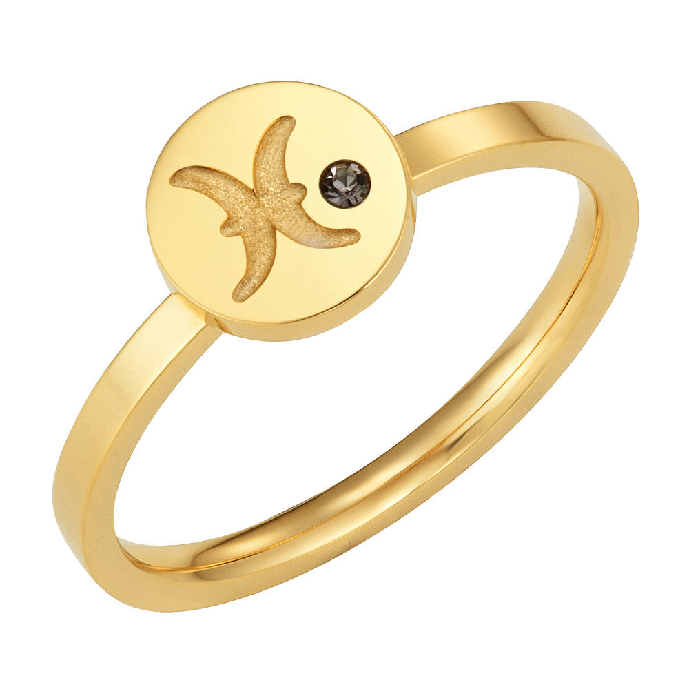 Taylor and Vine Star Signs Pisces Gold Ring with Birth Stone 1