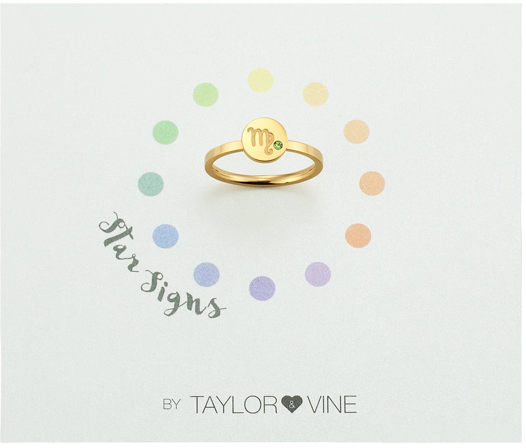 Taylor and Vine Star Signs Virgo Gold Ring with Birth Stone