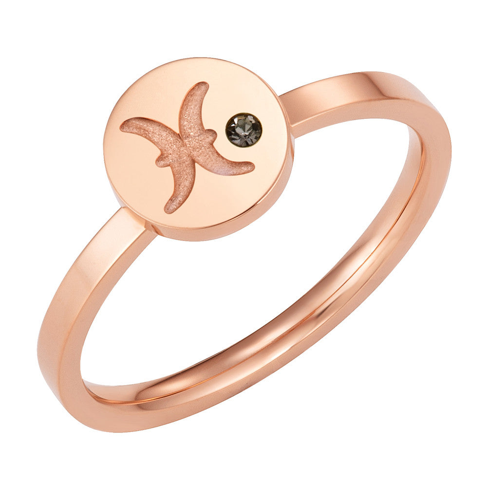 Taylor and Vine Star Signs Pisces Rose Gold Ring with Birth Stone 1