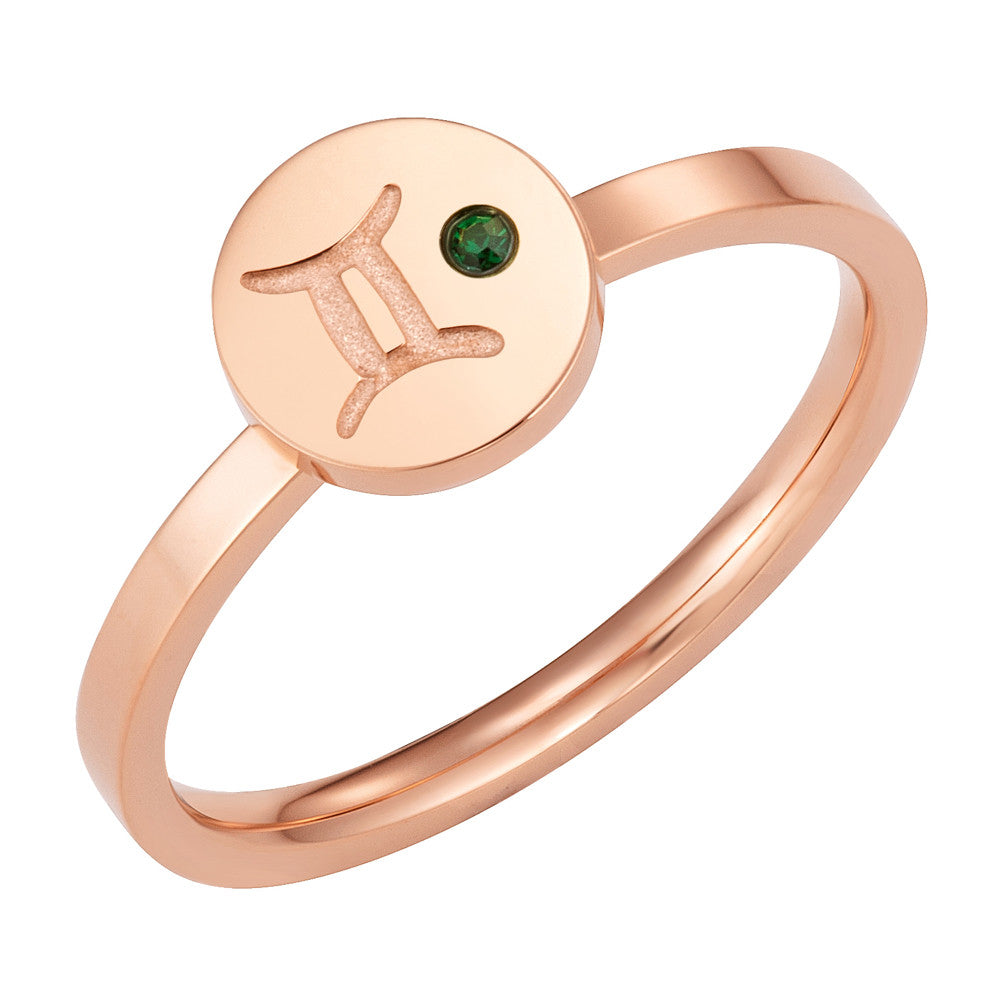 Taylor and Vine Star Signs Gemini Rose Gold Ring with Birth Stone 1