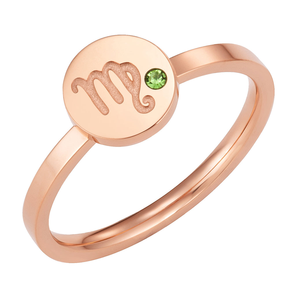 Taylor and Vine Star Signs Virgo Rose Gold Ring with Birth Stone 1