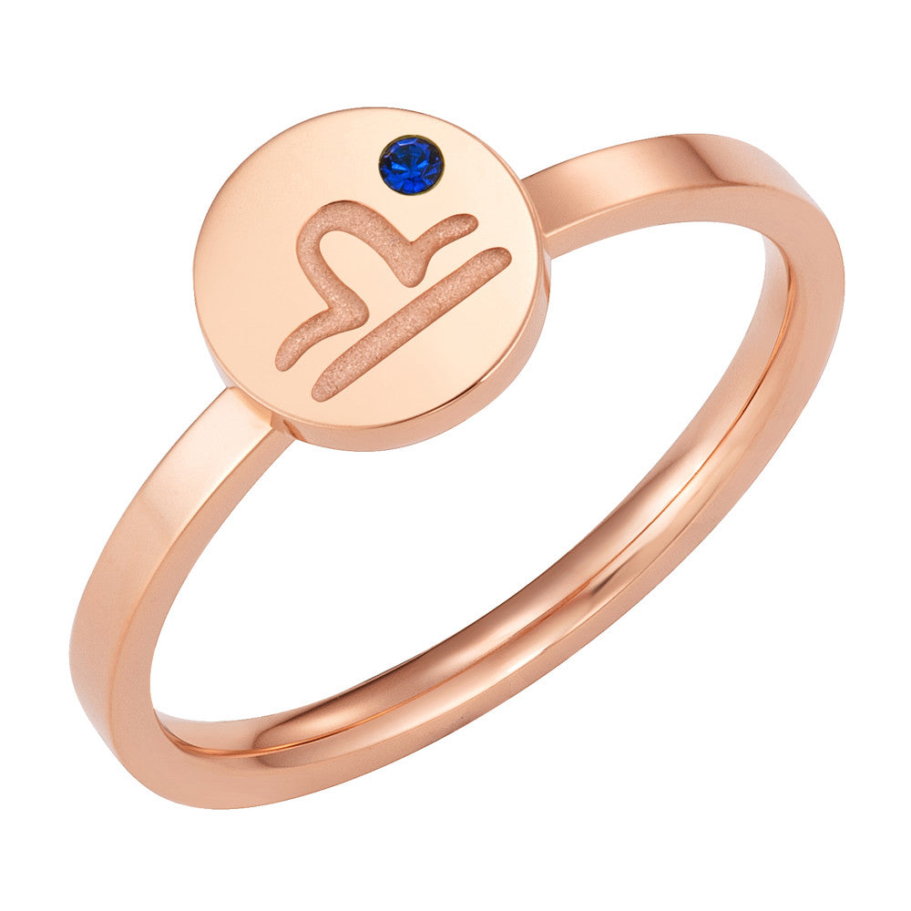 Taylor and Vine Star Signs Libra Rose Gold Ring with Birth Stone 1