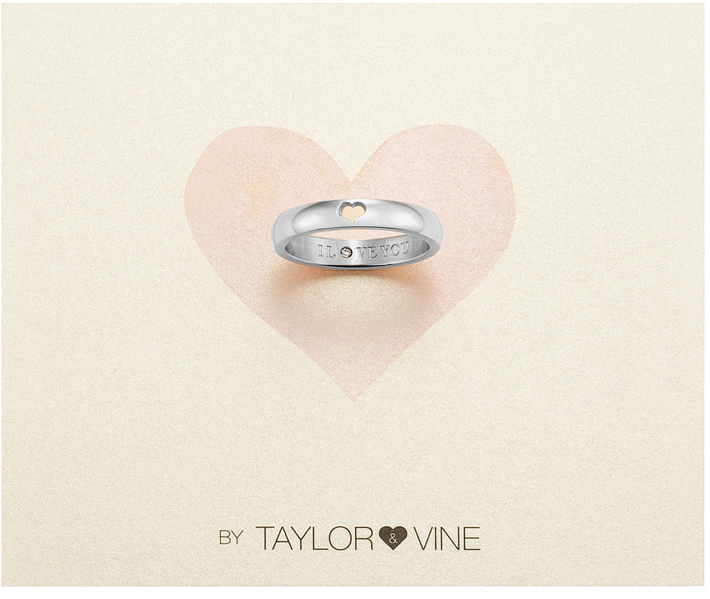 Taylor and Vine Secret Love Stones SIlver Heart Ring Engraved I Love You