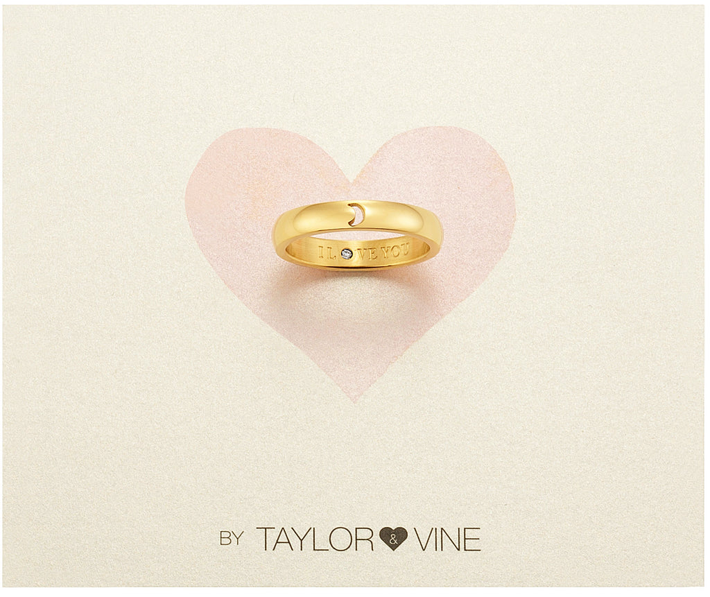 Taylor and Vine Secret Love Stones Gold Moon Ring Engraved I Love You