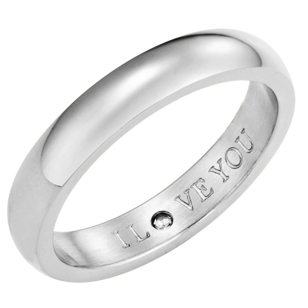 Taylor and Vine Secret Love Stones SIlver Band Ring Engraved I Love You 1